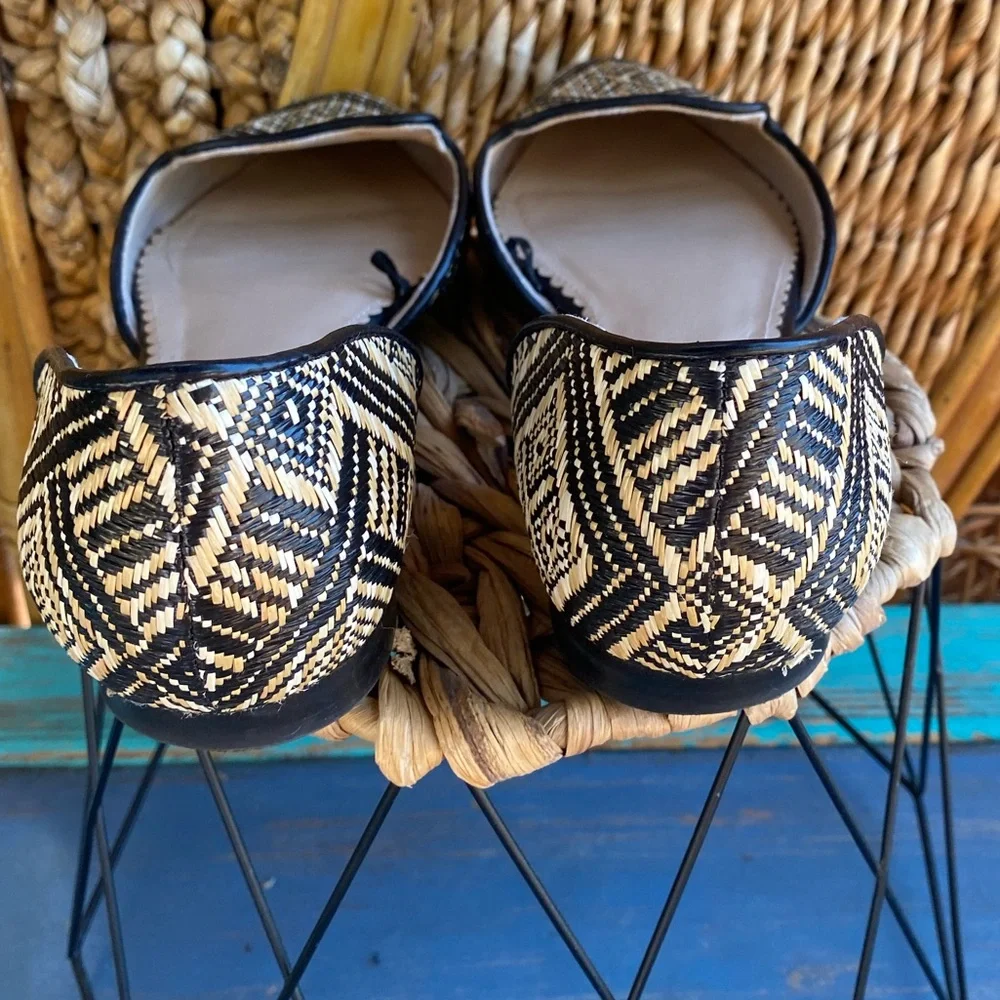 Isaac Mizrahi Geometric-Print Slip On Loafers Flats Black-Cream
